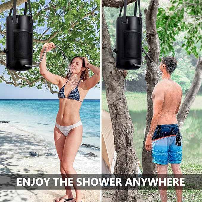Solar Shower Bag, 5 Gal/20L Solar Heating Camping Shower Bag, Portable Shower with Reinforced Handles & Thick Tarpaulin, Solar Showers for Camping, Surfing, Outdoor Traveling, Hiking