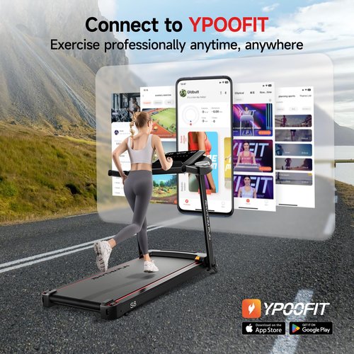 RHYTHM FUN Treadmill with Incline, 8.0 MPH Treadmills for Home with 8% Incline, Foldable Treadmill with Handles, Low Noise Walking Pad for 300 lbs