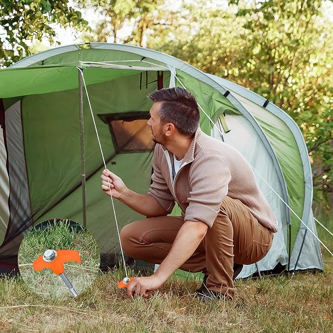 Hicarer 10 Pcs 8'' Screw in Tent Stakes Heavy Duty Ground Anchors Screw in Tent Pegs Ground Stakes Tent Spikes Metal Tent Spikes with Hex Head Driver for Camping Garden Canopies (Orange)