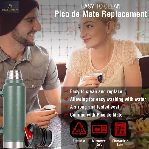 DelCampoXT Lid Termo/Thermal Flask Stopper Pico de Mate Replacement Cap - Fits Stanley Classic Vacuum Insulated Wide Mouth Bottles (1.1QT, 1.5QT, 2QT) - Black/Red - Set of 1