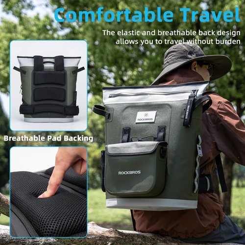 ROCKBROS Soft Cooler Backpack 36 Can Insulated Soft Sided Cooler Bag Leak-Proof with Removeable Pockets Portable for Picnic Beach Camping Outdoor Party