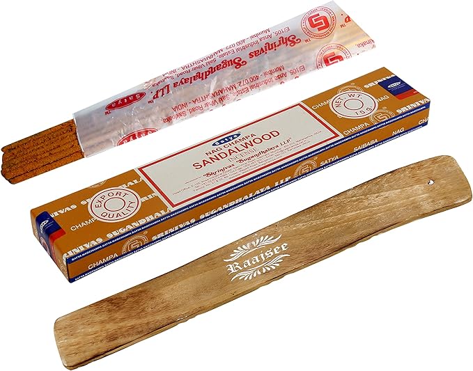 Satya Sandalwood Incense Sticks, Satya sai Baba Insenses 15gmx3 (45 gm) Pack with Raajsee Incense Holder Bundle, Satya Nag Champa Natural Incense