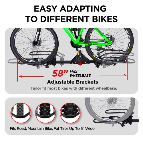 POLESTAR Hitch Mounted 2-Bike Rack, 200lbs Capacity Bike Rack Hitch with Lock, 2" Receiver Foldable Platform Mount for E-Bike, Up to 5" Fat Tire Bicycle and Standard, fit Car Trucks SUVs RVs Trailer