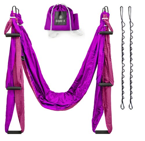 Core X - Heavy Duty & UV Protected Fabric Aerial Yoga Swing Workout Equipment for Strength & Balance - Home Gym Yoga Swing Set with Extra Long Daisy Chains for the Outdoors
