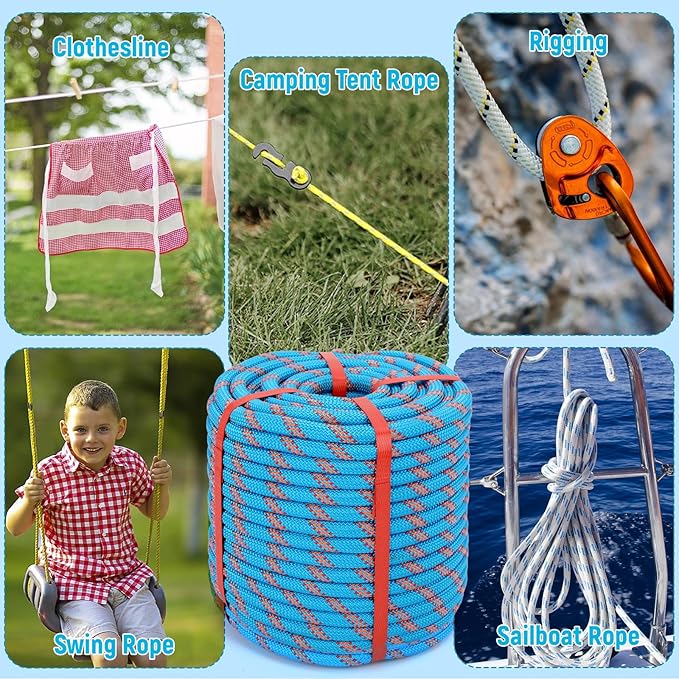 Arborist Rope Climbing Rope 48 Strands Tree Rope(1/2 inch x 150ft) for Climbing Tree Swing Pulling Sailing