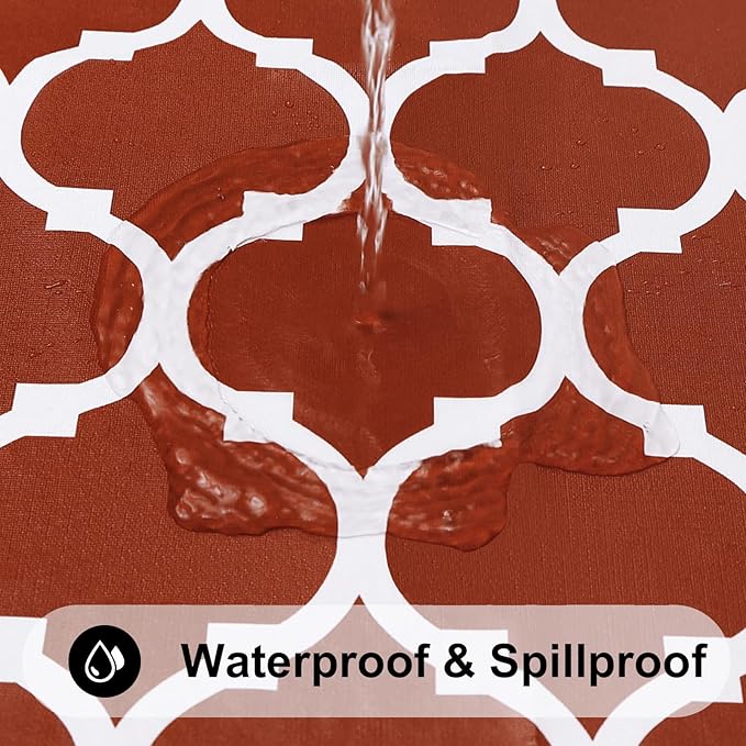 Smiry Rectangle Picnic Table Cover, Waterproof Elastic Fitted Camping Tablecloths for 4 Foot Tables, Wipeable Flannel Backed Vinyl Tablecloth Protector for Indoor, Outdoor (Rust, 30x48 Inches)