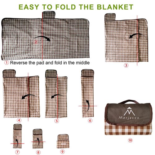 Merjeson Outdoor Picnic Blanket, Waterproof Foldable, Extra Large 79x77in, Portable Compact Beach Mat, Oversize Picnic Mat, for Camping&Music Festival&Lawn (Brown)