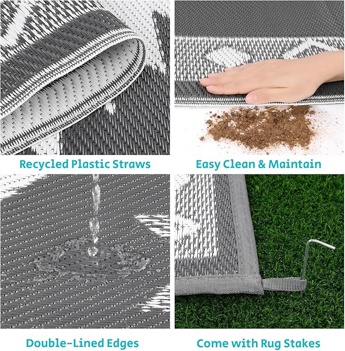 HEBE Outdoor Rug 5'x8' for Patios Clearance Waterproof Patio Mat Plastic Straw Rug Reversible RV Camping Tent Rug Outside Indoor Outdoor Area Rugs for RV,Deck,Beach,Balcony,Camper