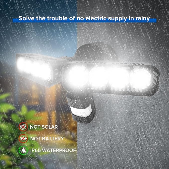 SANSI 7000LM Brightness Motion Sensor Outdoor Lights, 54W 5000K IP65 Waterproof LED Flood Light Outdoor, 700W Equiv Dusk to Dawn Security Lights Adjustable 2 Head 8 Lights for Yard Garage, Hardwired