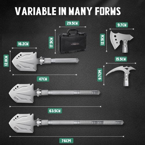 FUSIONKEI Folding Shovel 18 in 1 Multifunctional Camping Shovel Outdoor Spade Field Spade with Axe and Pickaxe for Offroad Survival Hiking Garden
