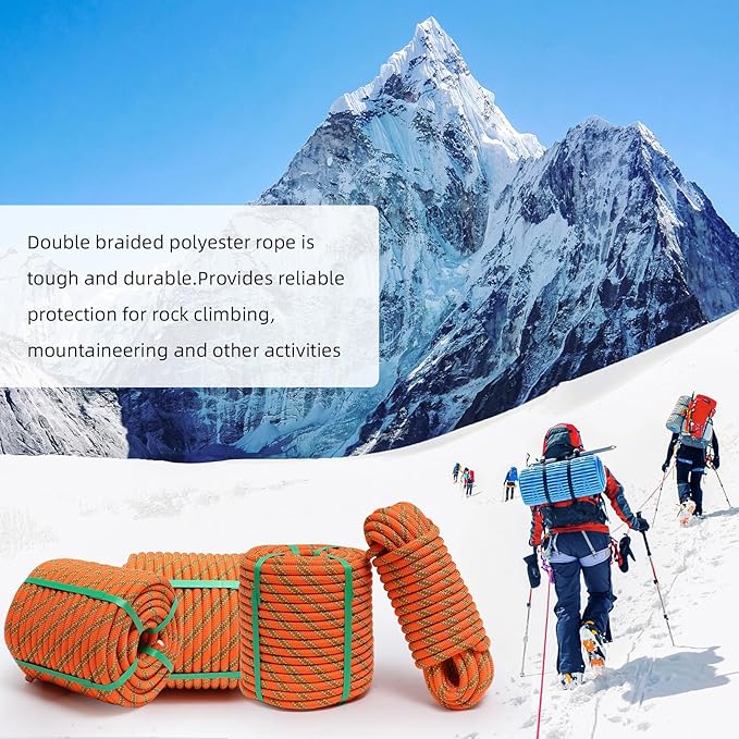 Climbing Rope, 1/2 Inch x 150 Feet Double Braided Arborist Rope Polyester for Outdoor, Climbing, Hiking, Swing, Tree Work, Halyard, Sailing etc(Orange)