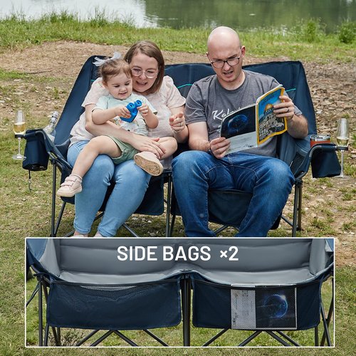 Timber Ridge Double Camping Chair, Heavy Duty Outdoor Folding Camp Couch, Loveseat Camping Chairs Perfect for Campsites, Patio/Lawn, Soccer Games or Other Youth Sports, Supports 600 lbs