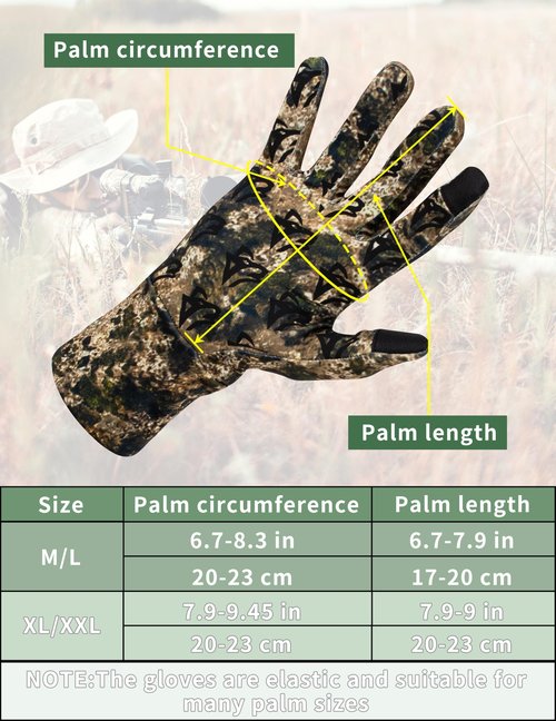 WOLFHUNT Camouflage Hunting Gloves Light Weight Full Finger, Men/Women Anti-Slip Camo Archery Gloves Touch Screen