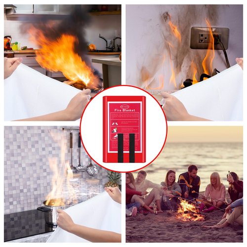 Copkim 4 Packs Emergency Fire Blanket, Fiberglass Fire Suppression Blanket with Box Fireproof Flame Retardant Safety Survival Cover for Home Kitchen Fireplace Grill Office Warehouse
