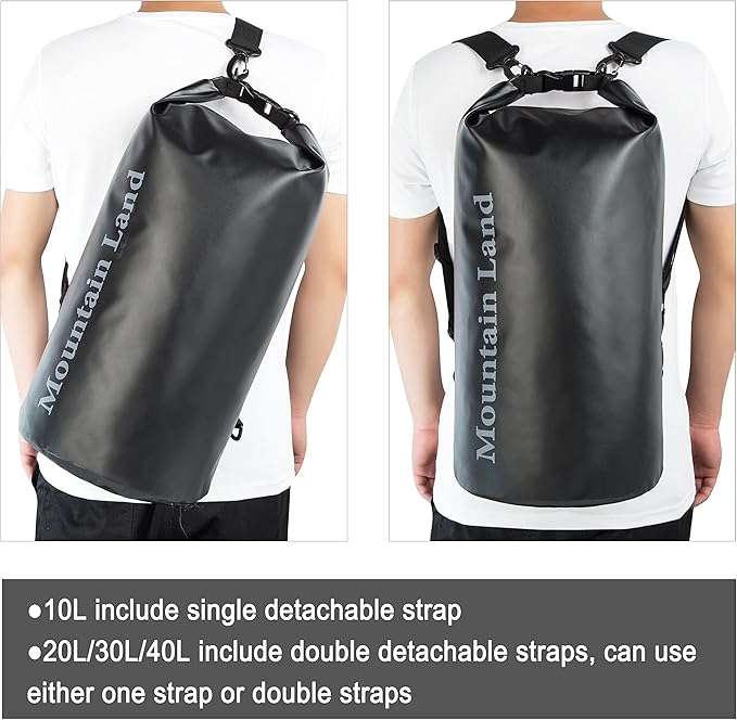 Mountain Land Waterproof Beach Dry Bag 20L Roll Top Backpack Boat Bag Dry Sack for Kayaking Rafting Fishing Hiking Camping Black