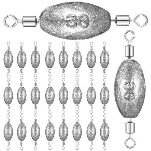 MorningRo 24 Pcs Fishing Sinkers and Weights Set Swivel Weights Trolling Sinkers Oval Shape Quick Set up with Inner Swivel for Fishing Saltwater Freshwater (1oz)