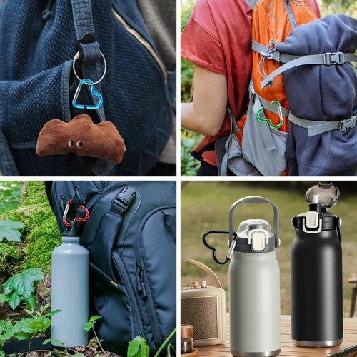 Ouligay 10pcs Cute Heart Shaped Carabiner Star Carabiner Heart Shaped Backpack Clips Key Ring Clip Heart Keychain Clip for Dog Leash Water Bottle Holder Snap Clips Keys