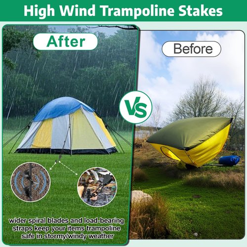 Tent Stakes Heavy Duty, 8 Pack 17.7" Ground Anchors Screw in, Trampoline Stake with 8 Adjustable RV Awning Tie Down Ratchet Straps for High Winds, Spiral Anchors Kit for Camping Swing Set Canopy Sheds