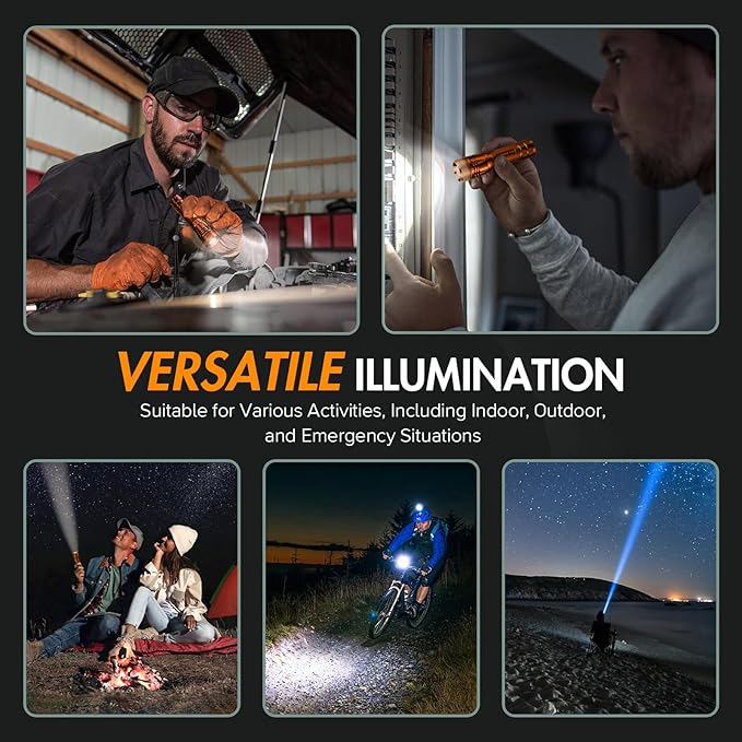 WdtPro Rechargeable Flashlights High Lumens, 2 Pack Super Bright LED Small Tactical EDC Flashlight with 10H Runtime, Portable Flash Light for Camping,Home,Emergency Essentials Orange Battery Included