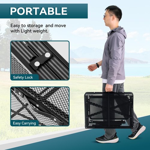 MOOTHLION Portable Folding Camping Table with Mesh Side Shelves, Easy for Storage, Compact and Portable Picnic Table for Grill, Outdoor Camping, Black
