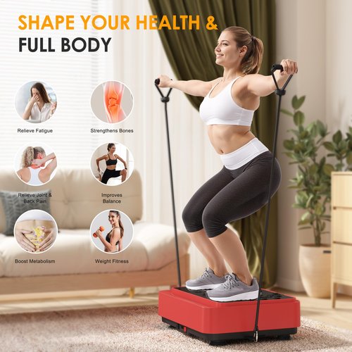 SogesPower Vibration Plate Exercise Machine, Full Body Workout Vibration Plate for Lymphatic Drainage Weight Loss, Shake Plate Machine with Loop Bands, Vibrating Power Plate for Home Gym, 450LBS Red