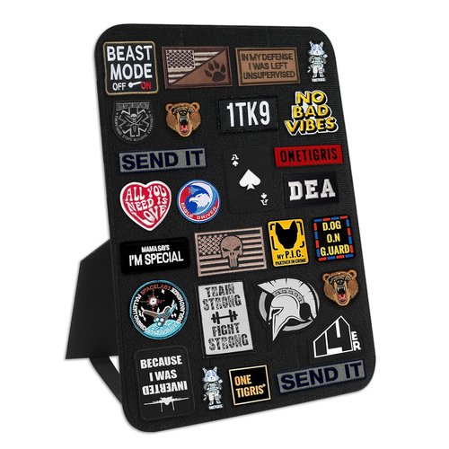 Esmorah Military Patch Display Board, Black Stand Holder Patch Display Organizer for Flag, 14 X 11 Inches Patch Tactical Panel Collection with Loop Surface for Hook