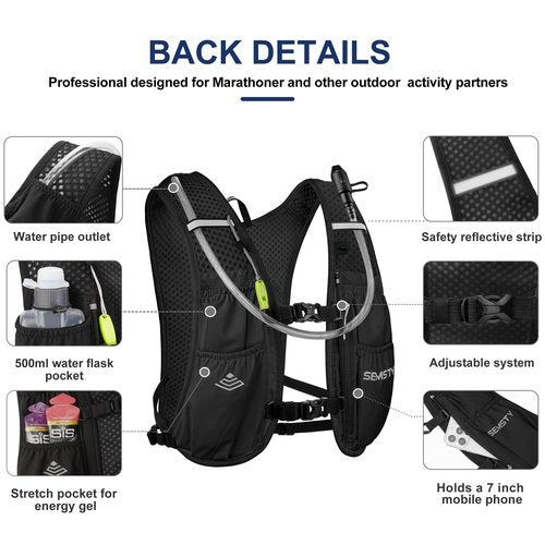 Semsty Hydration Vest 5L,Running Vest Pack with 1.5L Water Bladder,Lightweight Water Backpack for Hiking Running Cycling