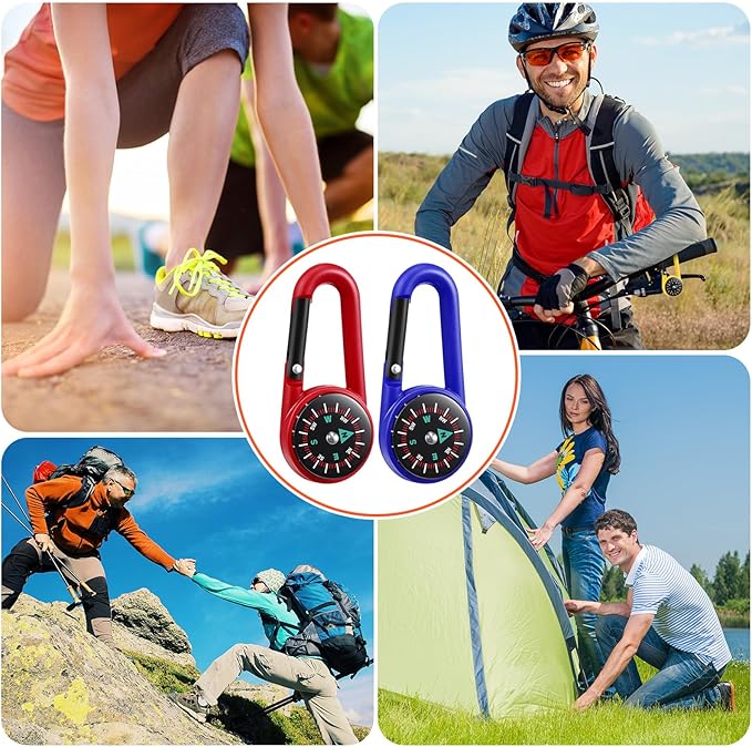 TOODOO 32 Pcs Compass Keychain for Kids Adventure Camping Small Keychain Belt Clips With Holes Compass Metal Buckle Keychain Outdoor Camping Party Favors