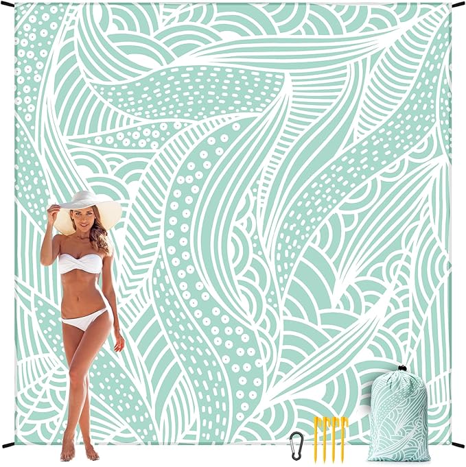 Beach Blanket, Sandproof Beach Mat, Waterproof Quick Drying Lightweight Outdoor Aztec Picnic Mat 79" X 83"/120"x108" for 2-8 Adults for Travel, Camping, Hiking