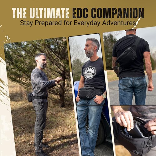 HighSpeedDaddy Carry Fanny Pack - 500D Water-Resistant Nylon, Quick Access CCW Pocket, YKK AquaGuard Zippers, EDC Bag with Adjustable Waist (upto 49"),Everyday Carry for Men & Women- Black