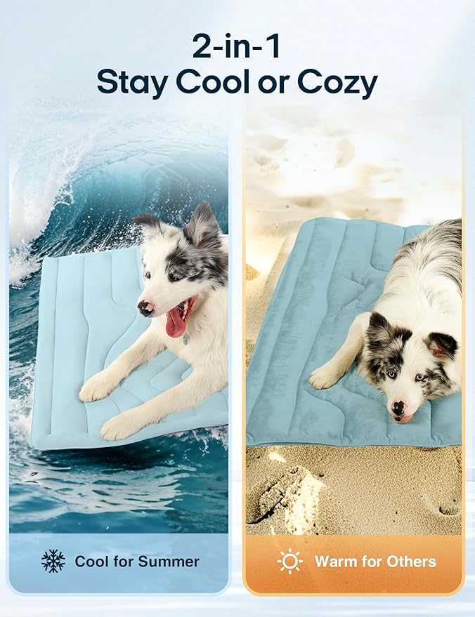 ZonLi Dog Cooling Mat, 48" x 28"Large, Reversible Cooling Pad for Dogs & Cats (Cool & Warm), Durable & Machine Washable, Pet Mat for Crate, Kennel, Bed, Sofa, Polar Blue