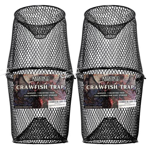 KRAKEN SUPPLY CO 2 Pack - Crawfish Trap Crawdads Crayfish Trap Torpedo Heavy Duty Bait Trap Steel Mesh Wire Black with Clip Two-Piece Durable (2 Pack)