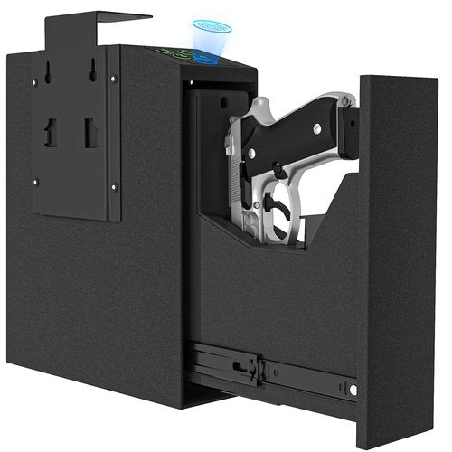 EAZEHOME Gun Safe for Handgun, Slider Fingerprint Hand Gun Safe for Quick Access, Auto Sliding Door for Pistol with Fingerprint, PIN Code, KEY Accesss, Gun Lock Box for Nightstand