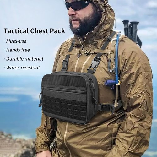 SMONT Tactical Chest Bag Pack, Molle Micro Chest Rig Pouch for Hunting Fly Fishing Running Black