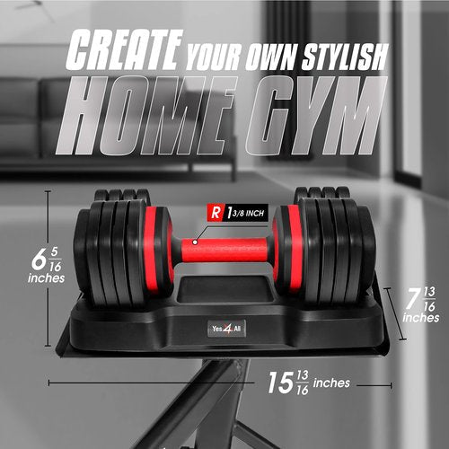 Yes4All 55lbs Pair Red Grip Adjustable Dumbbells Weights, 5 in 1 Weights Dumbbell with One Second Dial Handle for Different Workout Levels