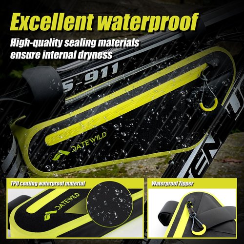 Date Wild Bike Frame Bag female, Water-Resistant Bike Triangle Pouch, Extended Straps to fit Bike Models, Large Capacity For Road Bicycle, Green(2L)