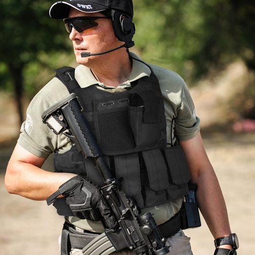 Ouraqto Tactical Vest Set for Men Airsoft Paintball Vest Airsoft Gear and Equipment with Hat,Glove,Visor,Goggles（Black）