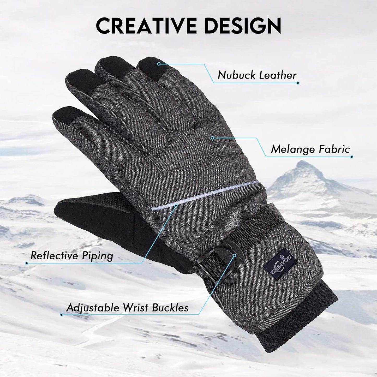Waterproof Ski Snowboard Gloves with 3M Thinsulate,Zipper Pocket, Air Vent, Cold Weather Gloves for Men