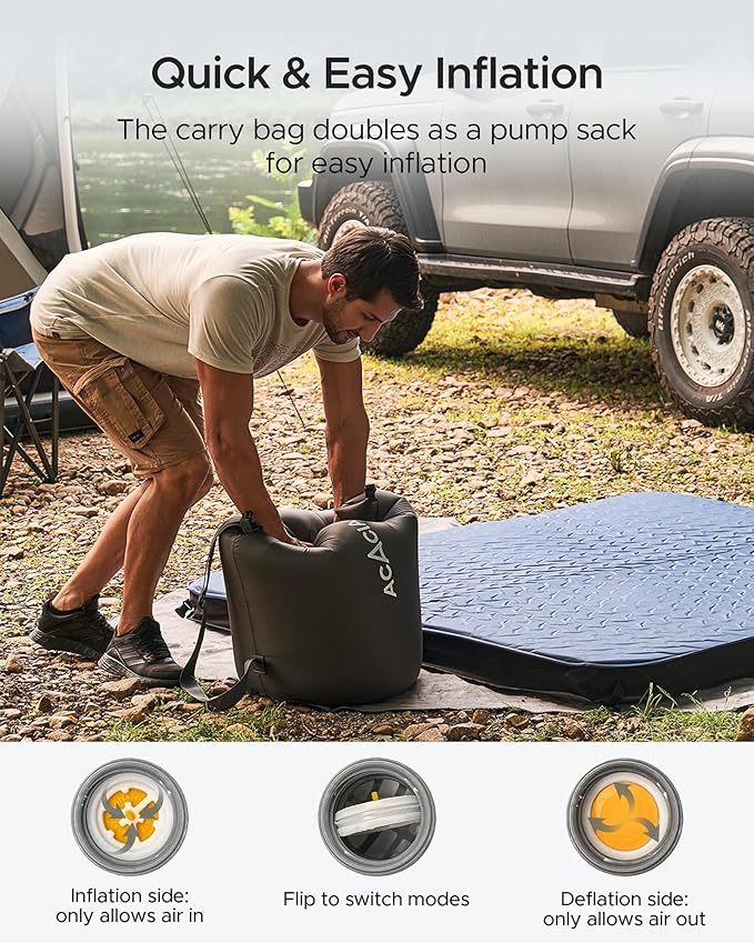 ACACIA 4.3" Thick Self Inflating Sleeping Pad with Foam | Innovative Y-Shaped Telescopic Structure | Ultraportable Camping Mattress | Outdoor Compact Air Mat for Tent Car |