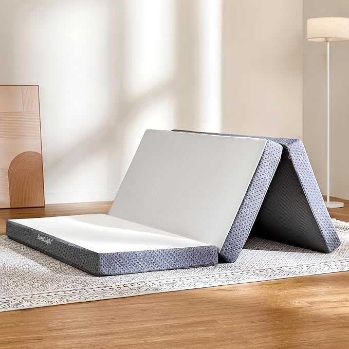 Sweetnight Tri Folding Mattress - 4-inch Foldable Mattress with a Collapsible and Washable Cover | Medium-Firm with Non-Slip Design | Suitable for RV, Camping, Guest （Queen (U.S. Standard)