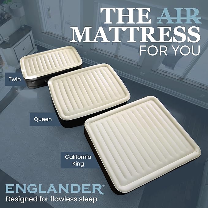 Englander Twin Air Mattress - Double High, 300 LB Capacity Luxury Camping Mattress with Built-in Pump, Waterproof and Microfiber