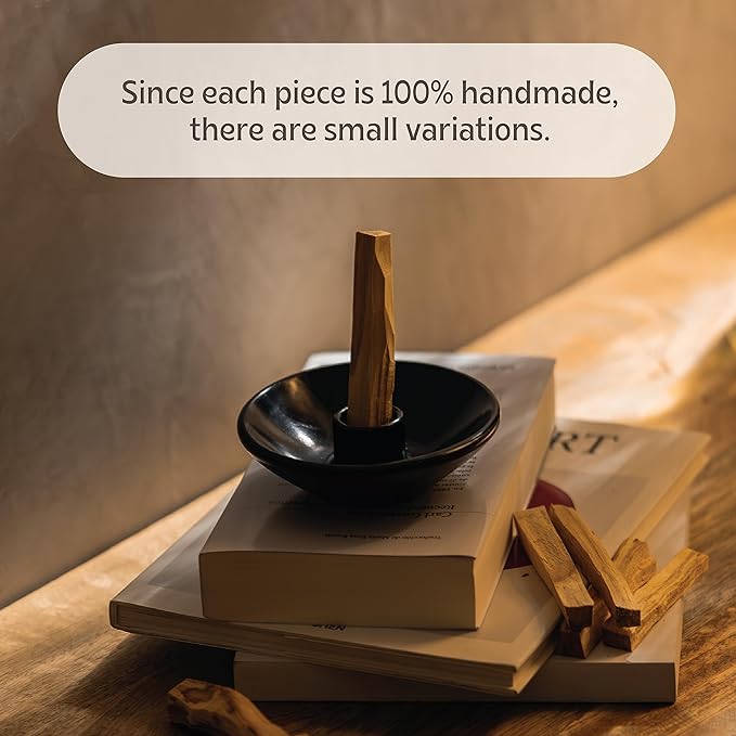 Luna Sundara Authentic Peru Pottery Palo Santo Stick Holder and Incense Holder Includes 5 Palo Santo Sticks Handmade Ceramic Smudge Bowl Sage Holder Palo Santo Holder (Black)