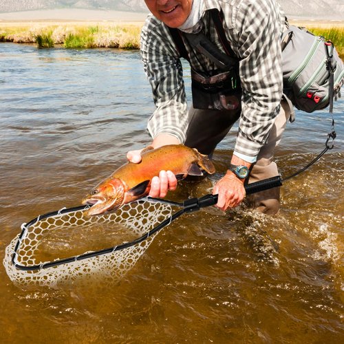 DEAYOU Fly Fishing Landing Net, Soft Rubber Mesh Bass Trout Net with Collapsible Handle and Magnetic Release, Folding Catch and Release Net for Freshwater, Fly Fishing Gear Accessories