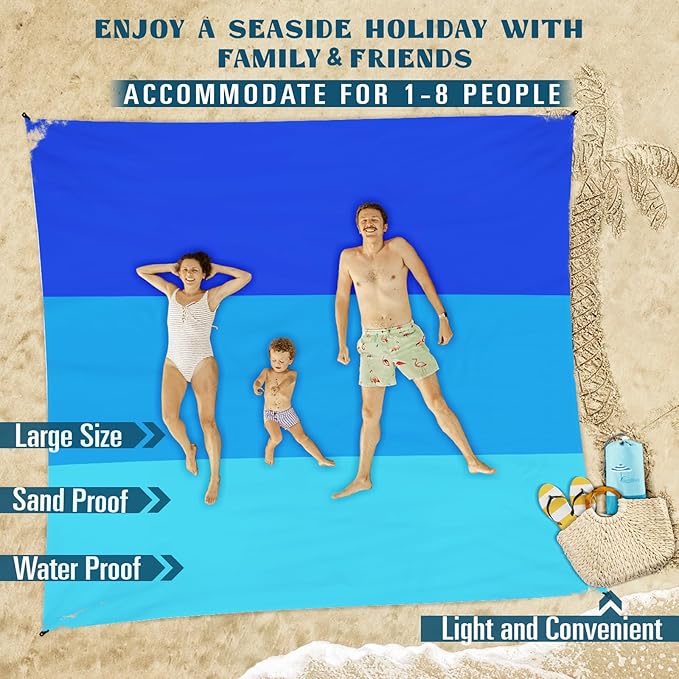 Beach Blanket Sandproof Waterproof 10'×9' 1-8 Adults Oversized,Compact Lightweight Durable Beach Mat for Travel Camping Hiking Picnic Blanket
