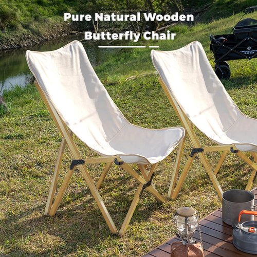 2 Pack Outdoor Folding Camping Chair, Beach Chair with Backpocket and Carry Bag, Portable Butterfly Reclining Chair for Camping, Picnic, Beach, Patio
