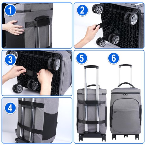 Cooler Bag Wheeled，Large Removable Insulated Rolling Cooler Collapsible Leakproof Portable Hard Framed Ice Packs for Camping Picnic Beach Travel（Gray）