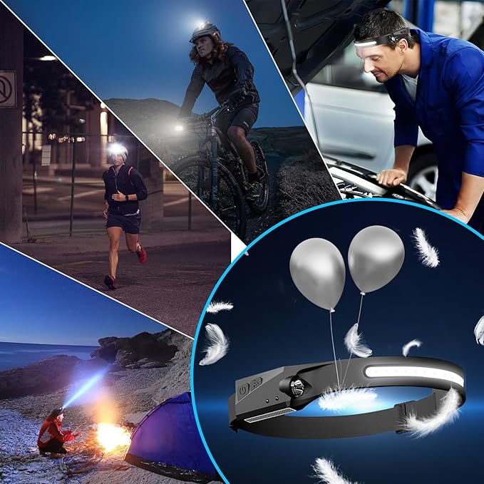 12Pack Headlamp Rechargeable, 1000 Lumen Headlamps for Adults, 230 Angles Wide Beam Headlamp & Spotlight, Motion Sensor, 6 Modes, Lightweight Head Lamps for Camping Running Cycling