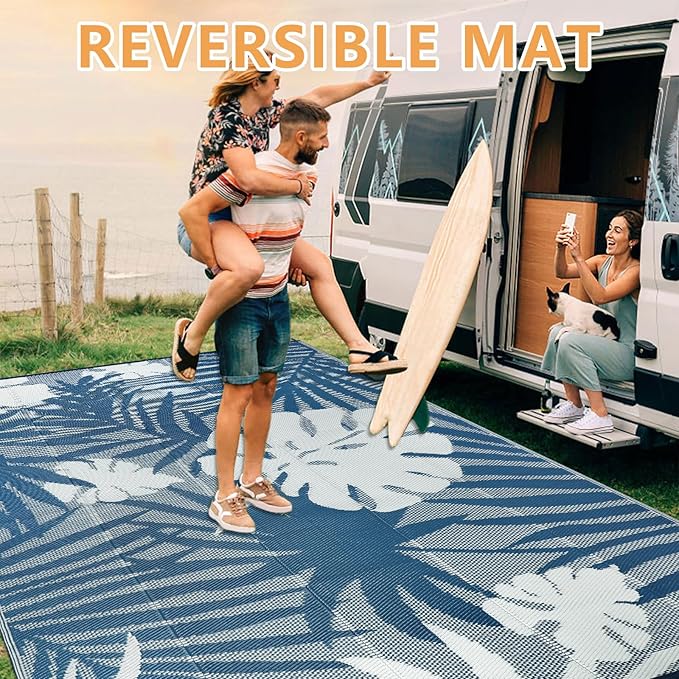 Homcomoda Outdoor Rugs 9’x12’ Waterproof Reversible Patio Rugs Outdoor Clearance Lightweight Outdoor Rugs Portable RV Camping Mats for Tents Deck Porch BBQ Beach Backyard