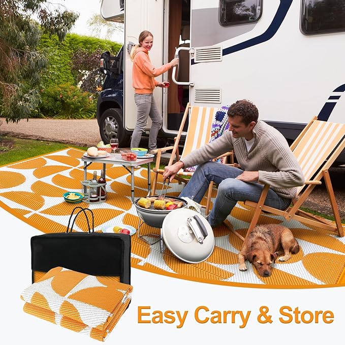 Wonnitar Outdoor Rugs 8x10 Waterproof Plastic Straw Rug, Large Outdoor Camping Rug for RV, Reversible Portable Outside Lightweight Area Rug for Backyard Balcony Beach Picnic (Orange,8'x10')