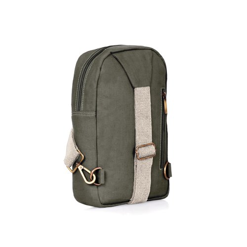 THE LABEL GAIA Adjustable Hemp Crossbody Sling Backpack | Stand Up Design | Shoulder Strap | Olive